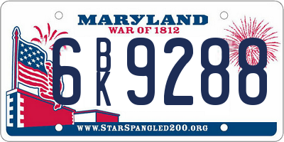 MD license plate 6BK9288