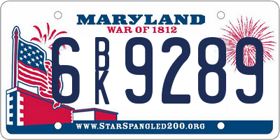 MD license plate 6BK9289