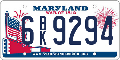 MD license plate 6BK9294