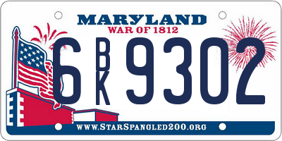 MD license plate 6BK9302