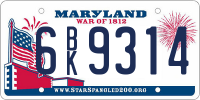 MD license plate 6BK9314