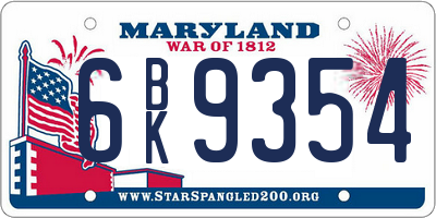MD license plate 6BK9354