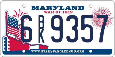 MD license plate 6BK9357
