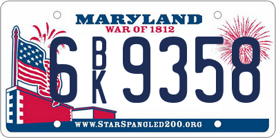 MD license plate 6BK9358
