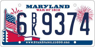 MD license plate 6BK9374
