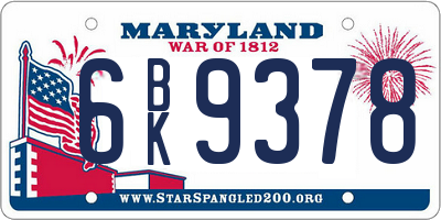 MD license plate 6BK9378