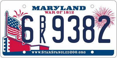 MD license plate 6BK9382
