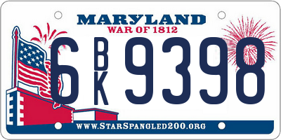 MD license plate 6BK9398