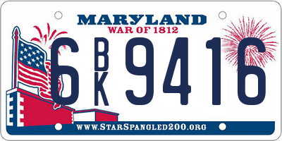 MD license plate 6BK9416