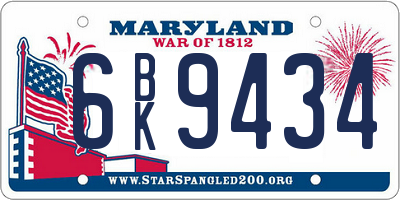 MD license plate 6BK9434