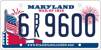 MD license plate 6BK9600