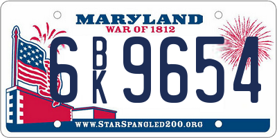 MD license plate 6BK9654