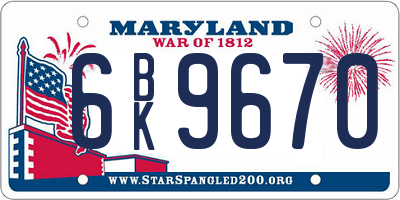 MD license plate 6BK9670