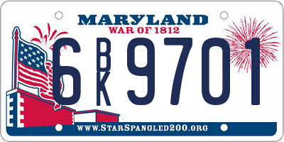 MD license plate 6BK9701