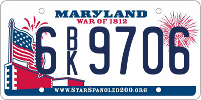 MD license plate 6BK9706