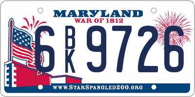 MD license plate 6BK9726
