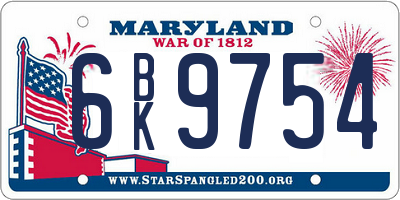 MD license plate 6BK9754