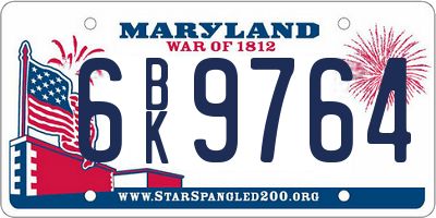 MD license plate 6BK9764