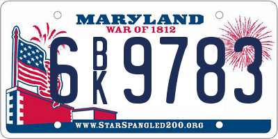 MD license plate 6BK9783