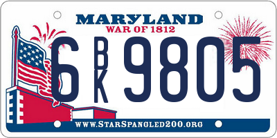 MD license plate 6BK9805