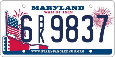 MD license plate 6BK9837
