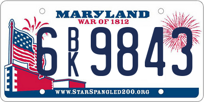 MD license plate 6BK9843