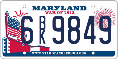 MD license plate 6BK9849