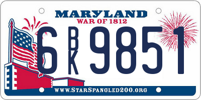 MD license plate 6BK9851