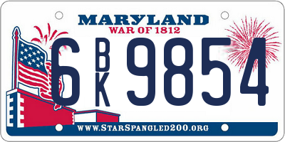 MD license plate 6BK9854