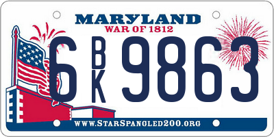 MD license plate 6BK9863