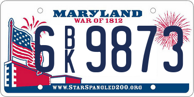 MD license plate 6BK9873
