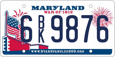 MD license plate 6BK9876