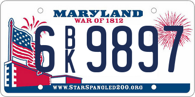 MD license plate 6BK9897