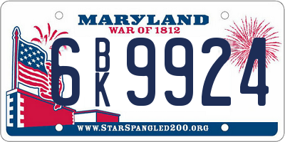 MD license plate 6BK9924