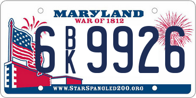MD license plate 6BK9926
