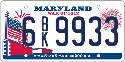 MD license plate 6BK9933