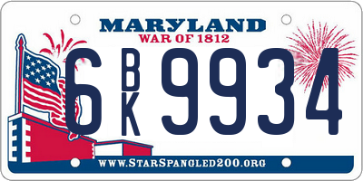 MD license plate 6BK9934