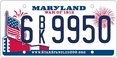 MD license plate 6BK9950