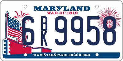 MD license plate 6BK9958