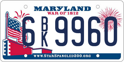 MD license plate 6BK9960