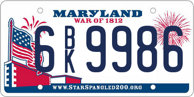 MD license plate 6BK9986