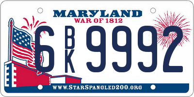 MD license plate 6BK9992