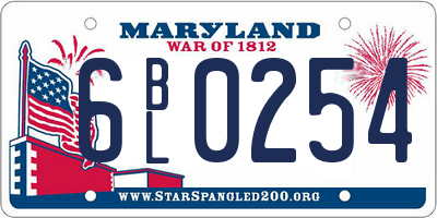 MD license plate 6BL0254