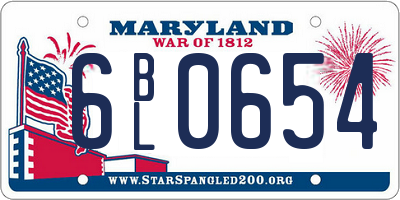 MD license plate 6BL0654