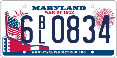 MD license plate 6BL0834