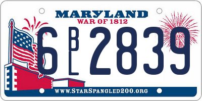 MD license plate 6BL2839