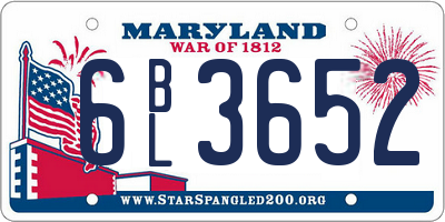 MD license plate 6BL3652