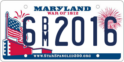 MD license plate 6BM2016