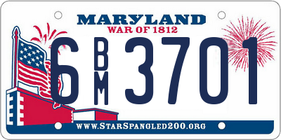 MD license plate 6BM3701