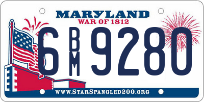 MD license plate 6BM9280